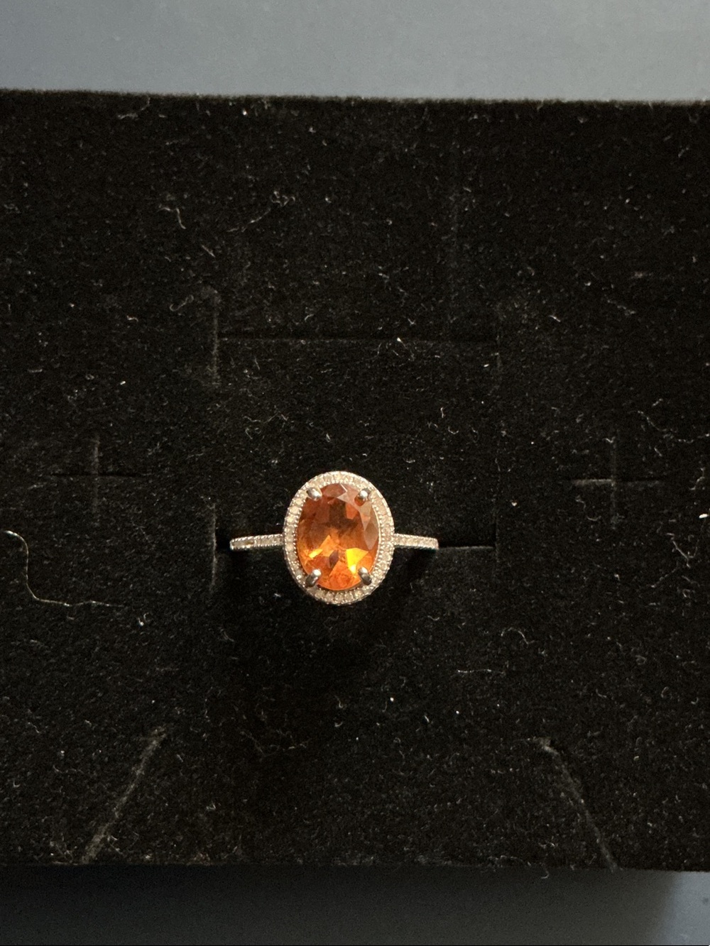 Sterling Silver Halo Ring with Natural Citrine in Oval cut, natural diamond